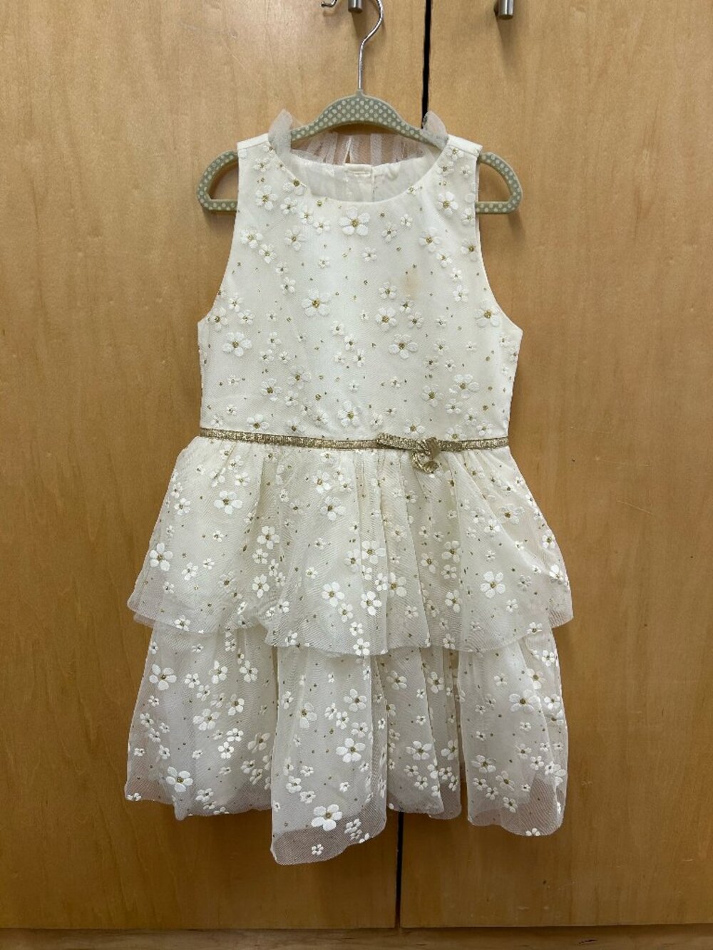 Janie and Jack Girls' Floral Layered Dress in Cream and Gold Size 6